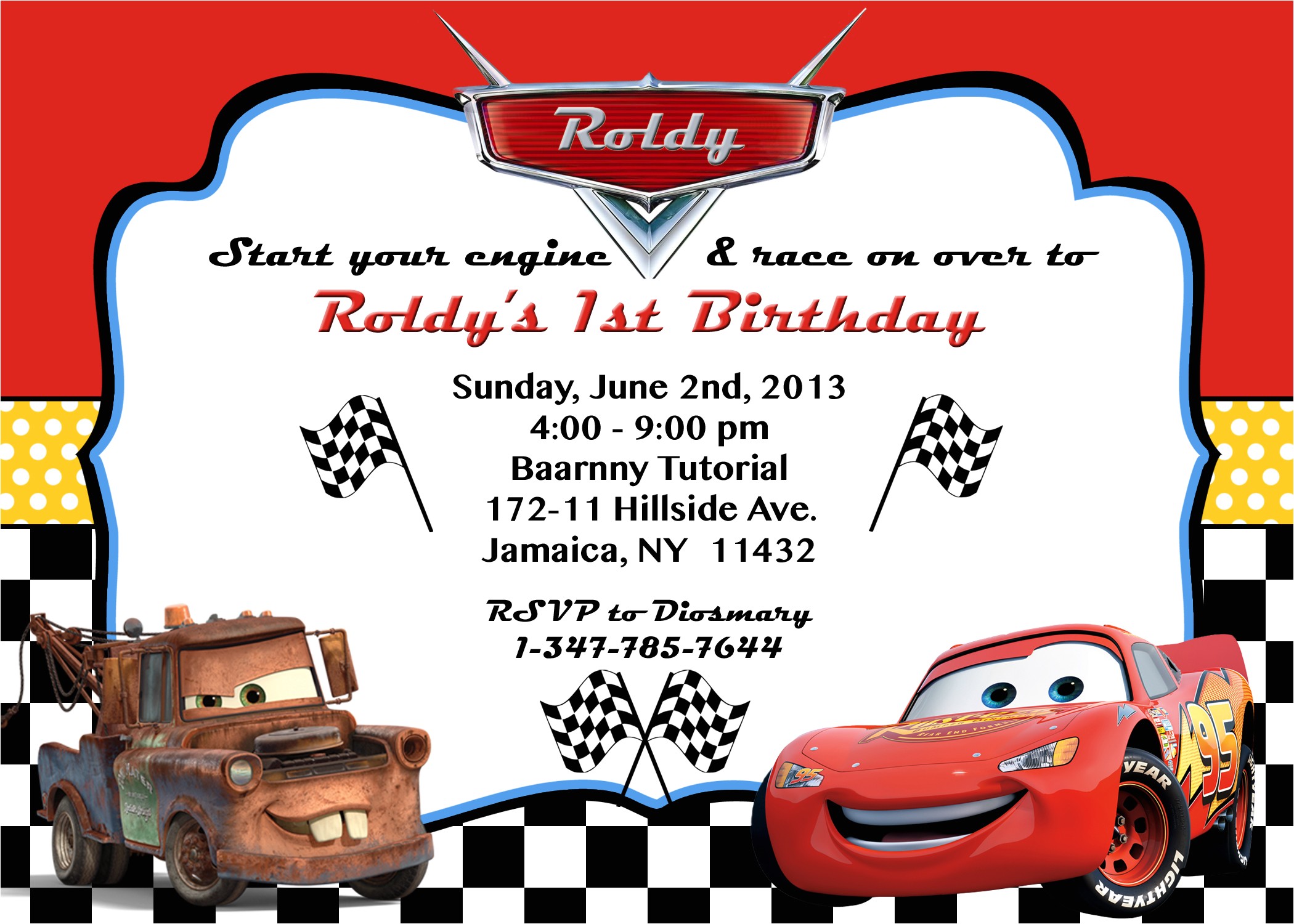 cars party invitation