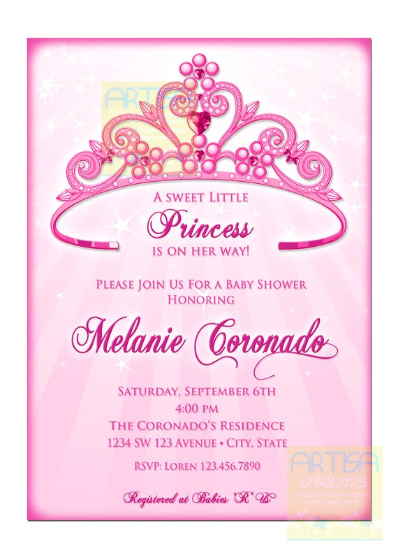 princess crown baby shower invitations