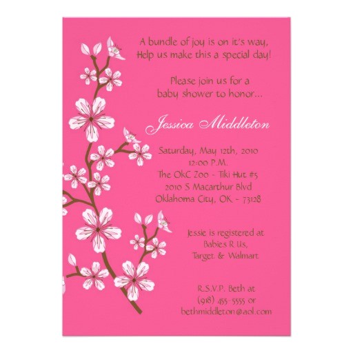 5x7 pink cherry blossom baby shower invitation