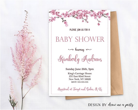 cherry blossom baby shower invitation