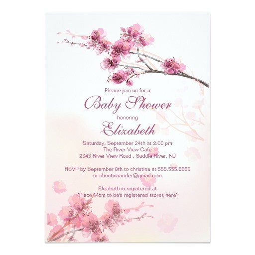 elegant pink cherry blossom floral baby shower invitation