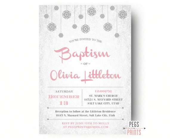 winter baptism invitation girl printable christmas