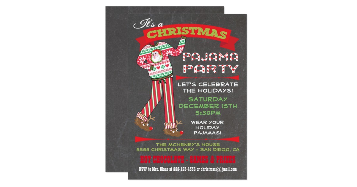 chalkboard christmas pajama party invitations 161642712427001054