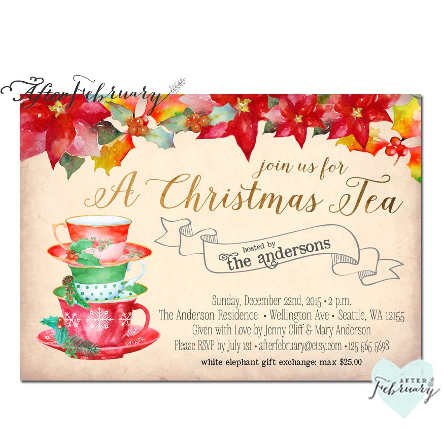 christmas tea party invitation invites