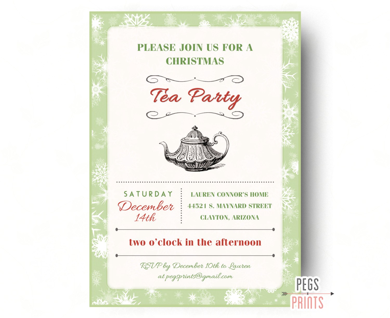 christmas tea party invitation printable