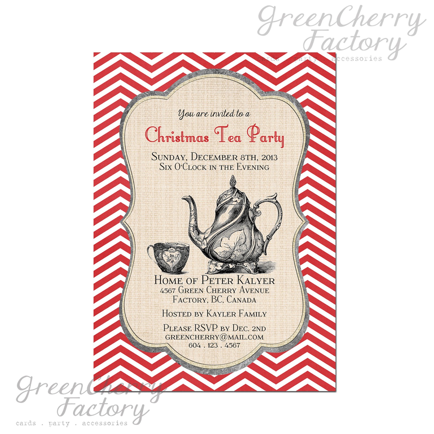 printable christmas tea party invitation