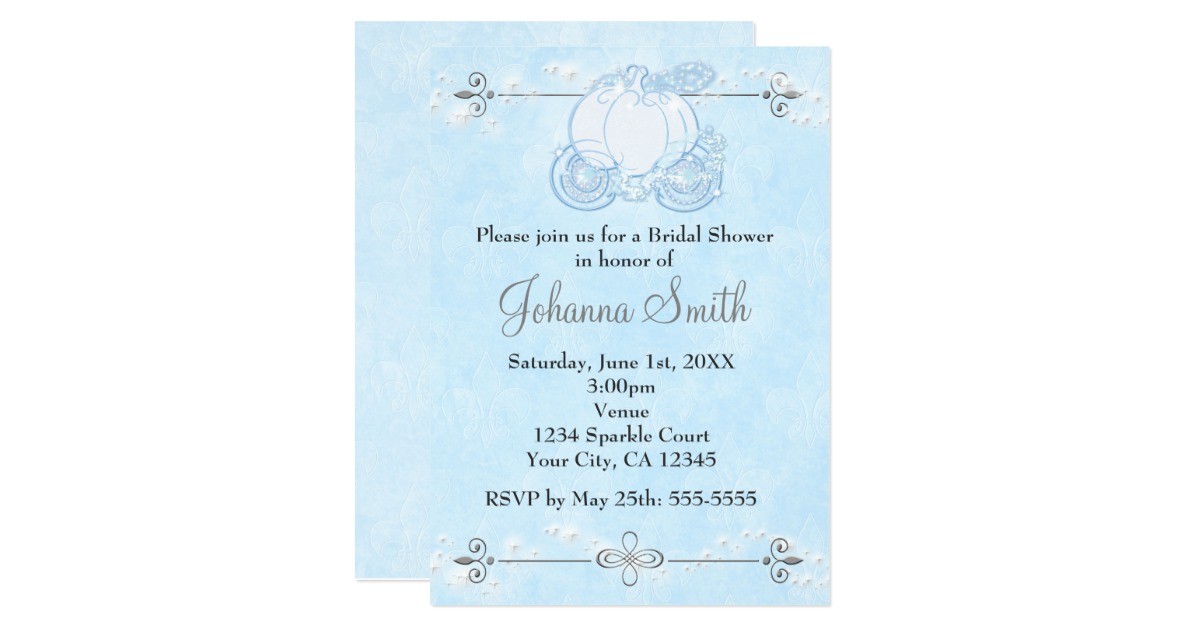 cinderella carriage bridal shower blue invitation