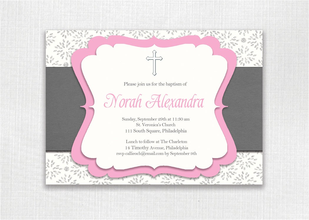 Classic Baptism Invitations Classic Baptism Invitation Pink and Gray Girl Christening