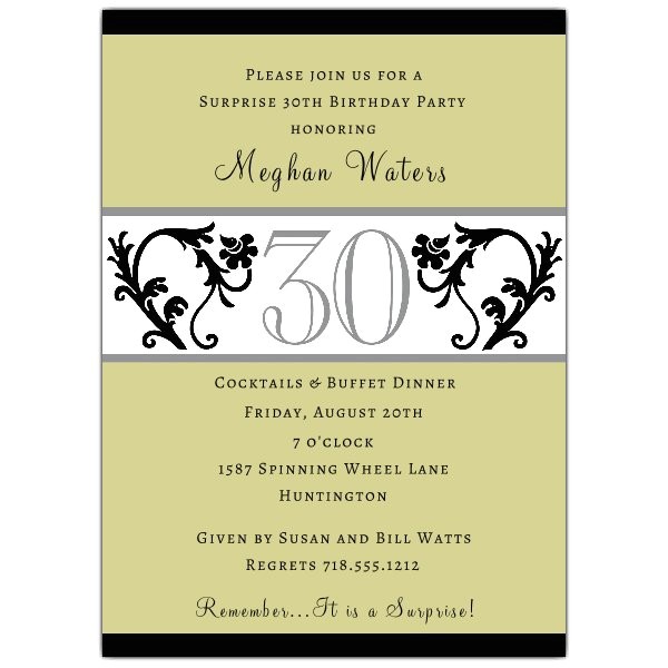 Elegant Vine Chartreuse 30th Birthday Invitations p 604 57 EVC30
