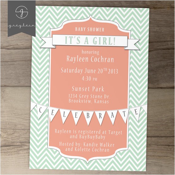 baby shower invitations mint coral