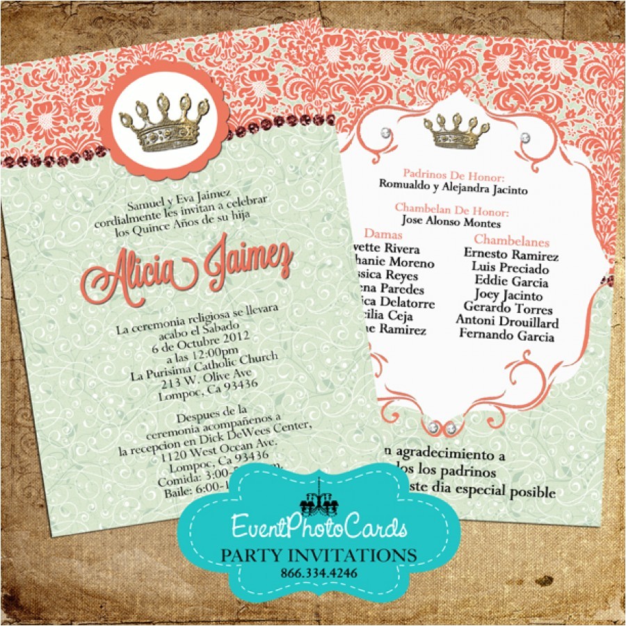 coral quinceanera invitations