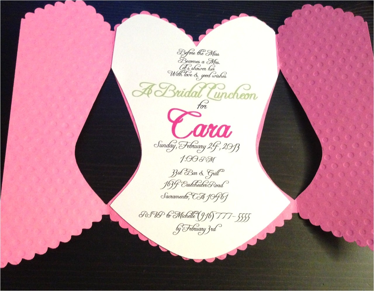 corset bridal shower invitation pink and