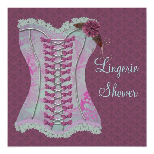lingerie bridal shower plum teal corset damask invitation 161907316861892912