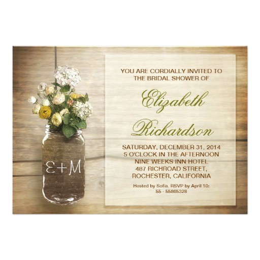 country rustic mason jar bridal shower invitations