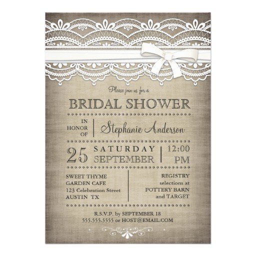 vintage lace linen rustic country bridal shower invitation