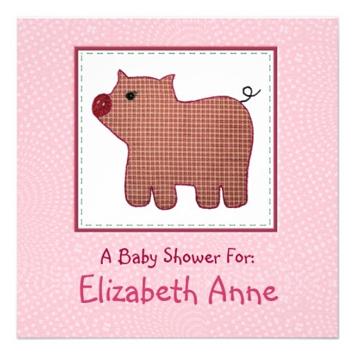 cute country style pink plaid pig baby shower invitation
