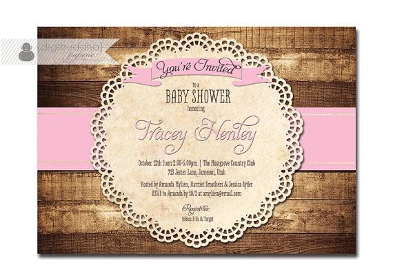 rustic baby shower invitation baby pink