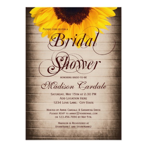 rustic country sunflower bridal shower invitations