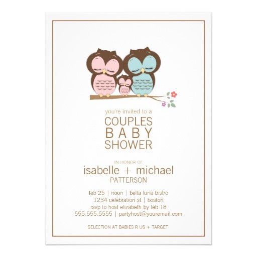 cute owl family couples baby shower invitation