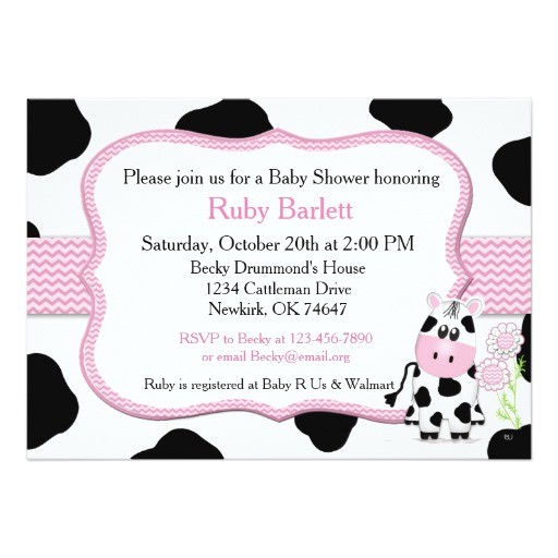 girl cow baby shower invitation with chevron print
