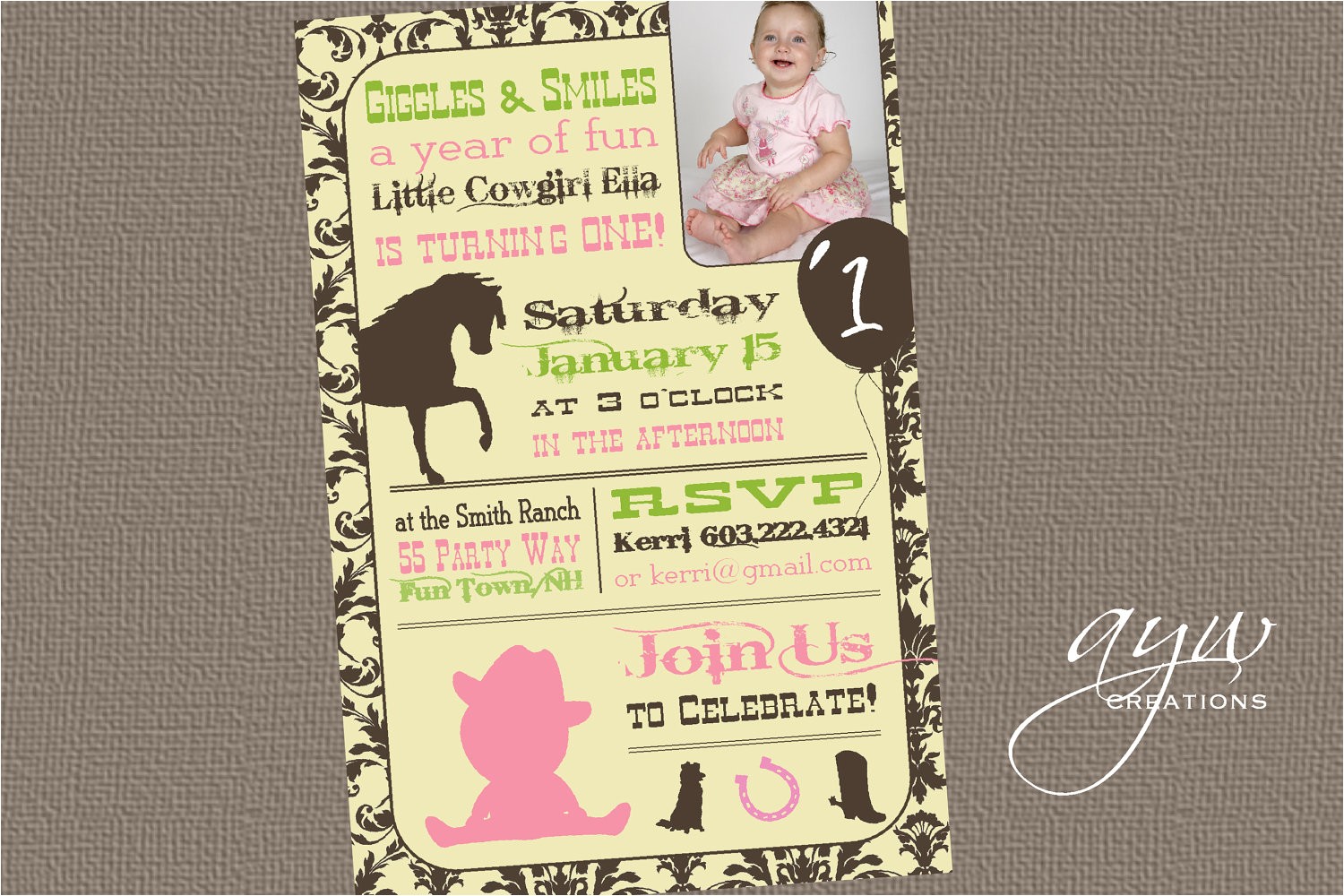 cowgirl birthday party invitation