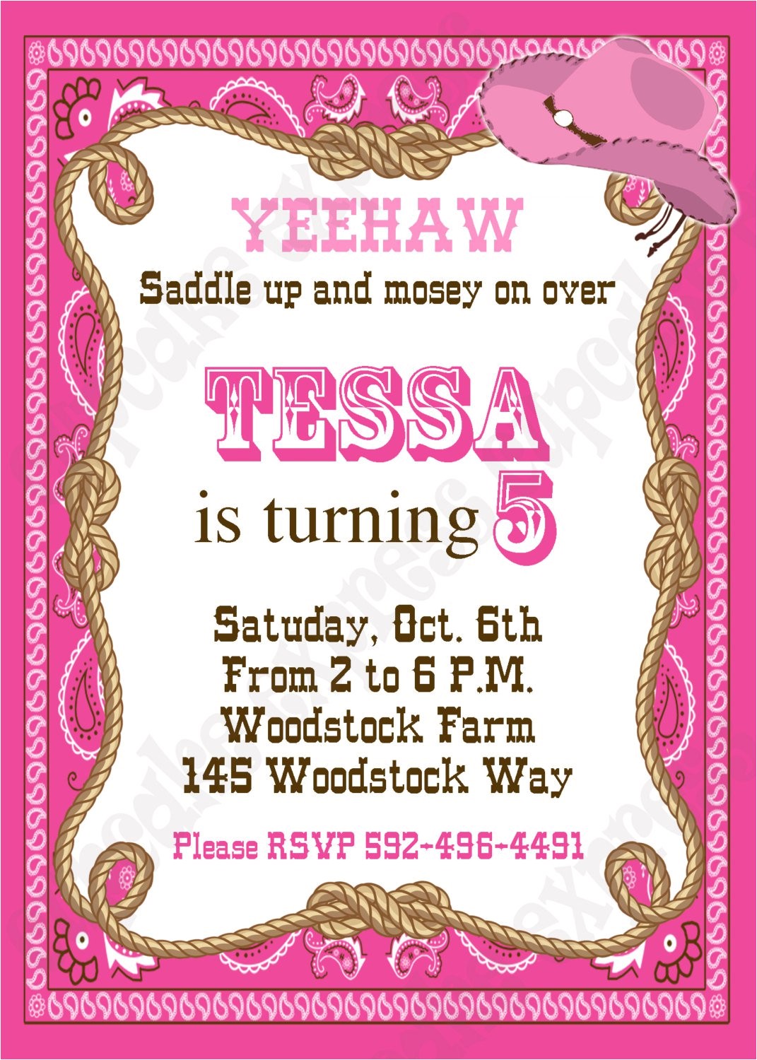 cowgirl birthday party invitation