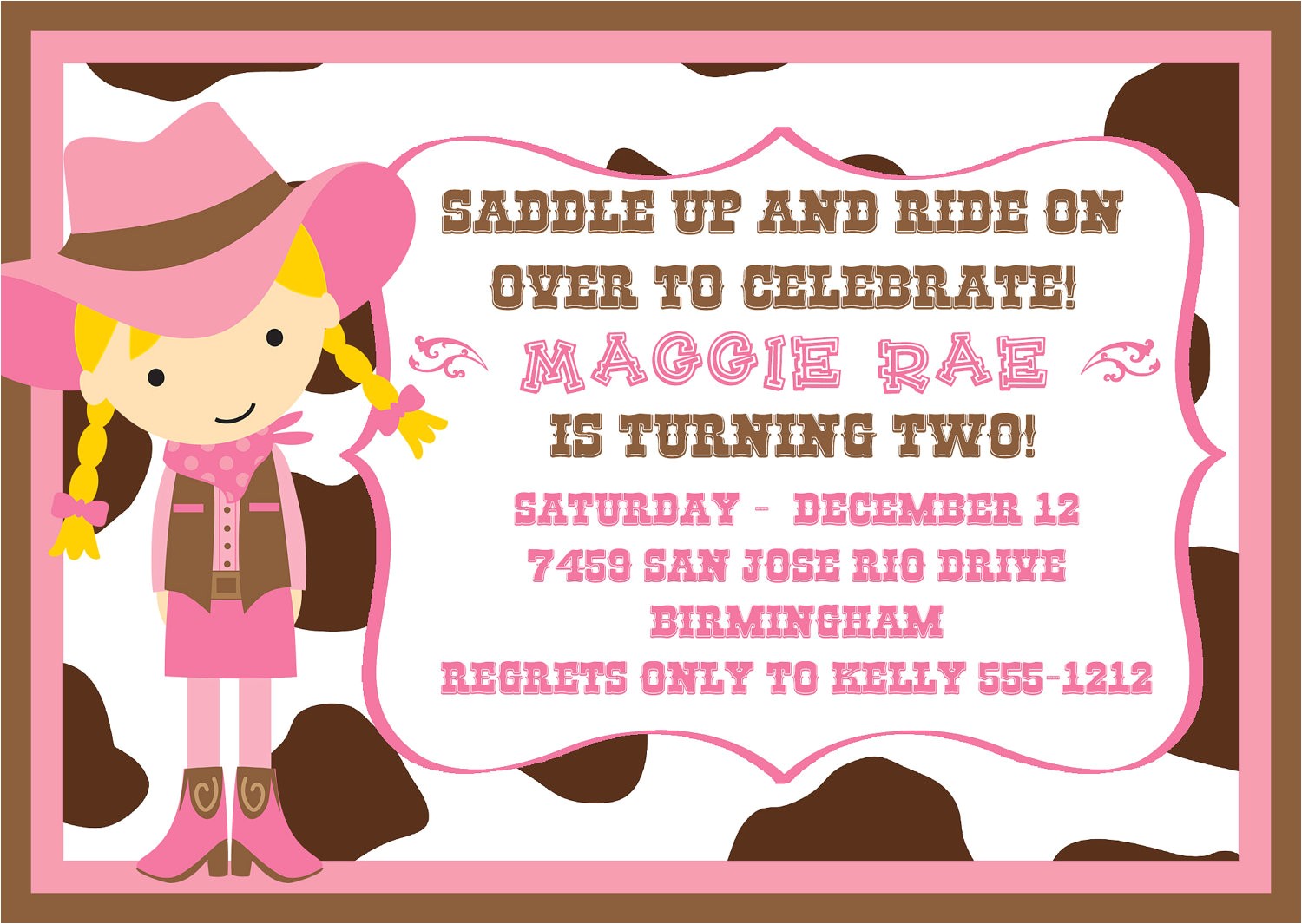 cowgirl birthday party invitations