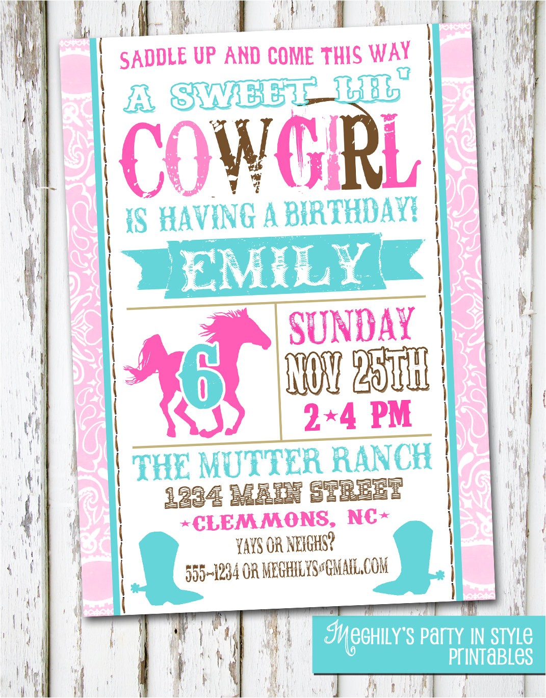 western cowgirl birthday invitation