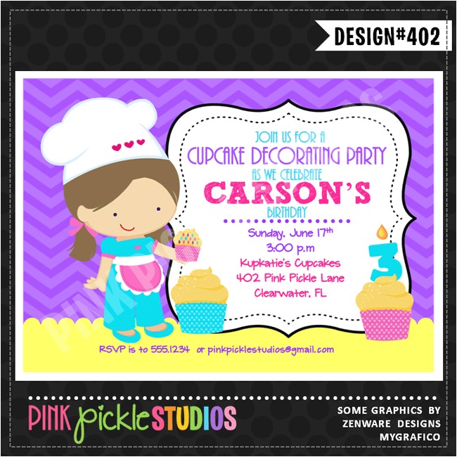 cupcake decorating personalized party invitation