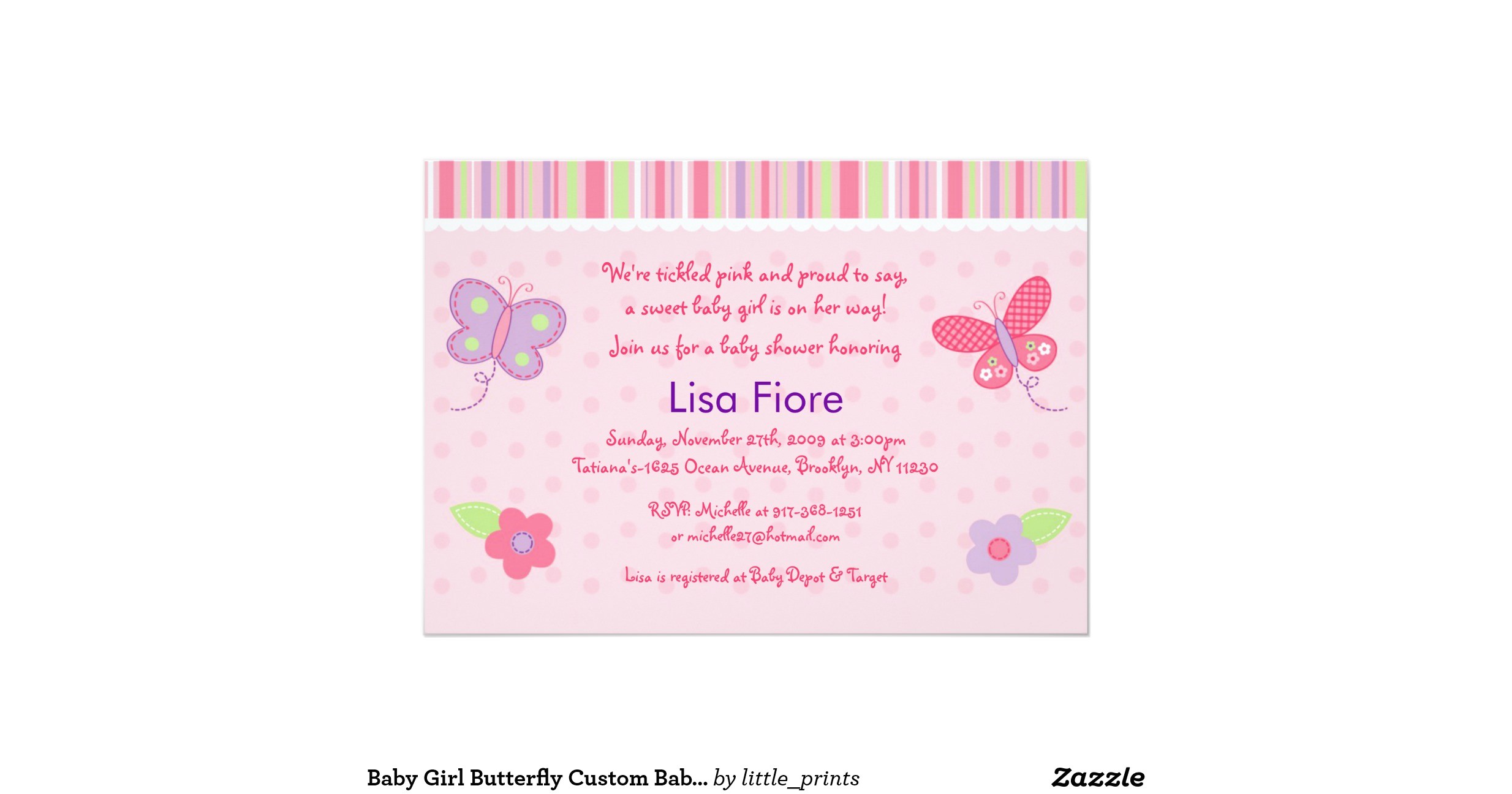 baby girl butterfly custom baby shower invitations