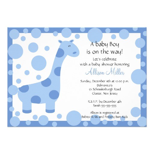 cute blue giraffe boy baby shower invitation