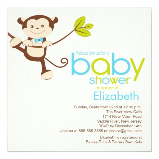 cute monkey boy baby shower invitation