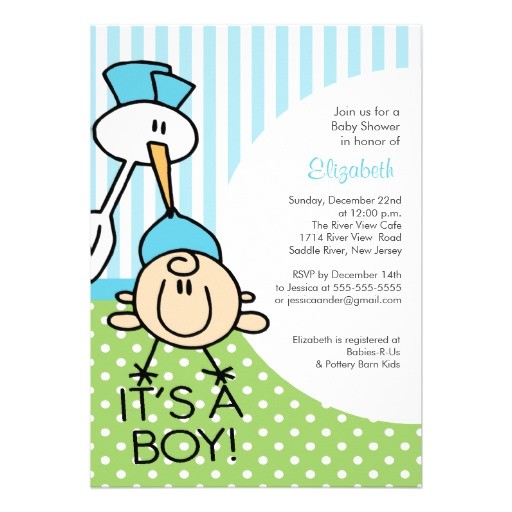 cute stork baby boy baby shower invitations