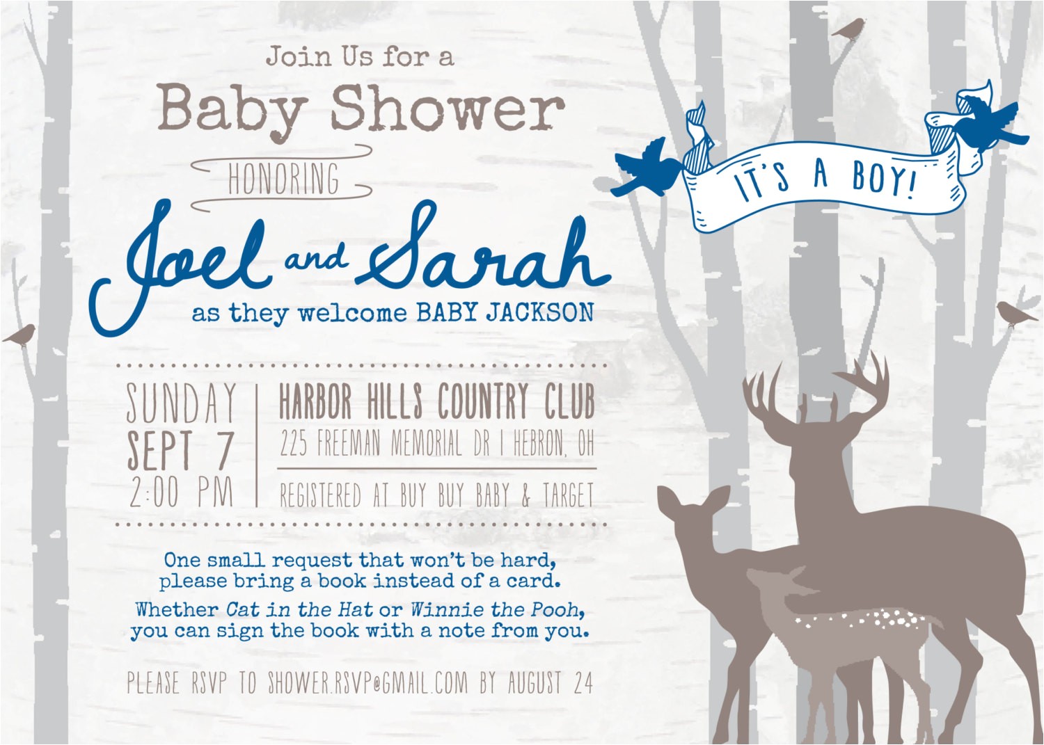deer woodland baby shower invitation
