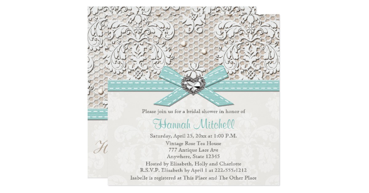 blue pearl lace diamond bridal shower invitations