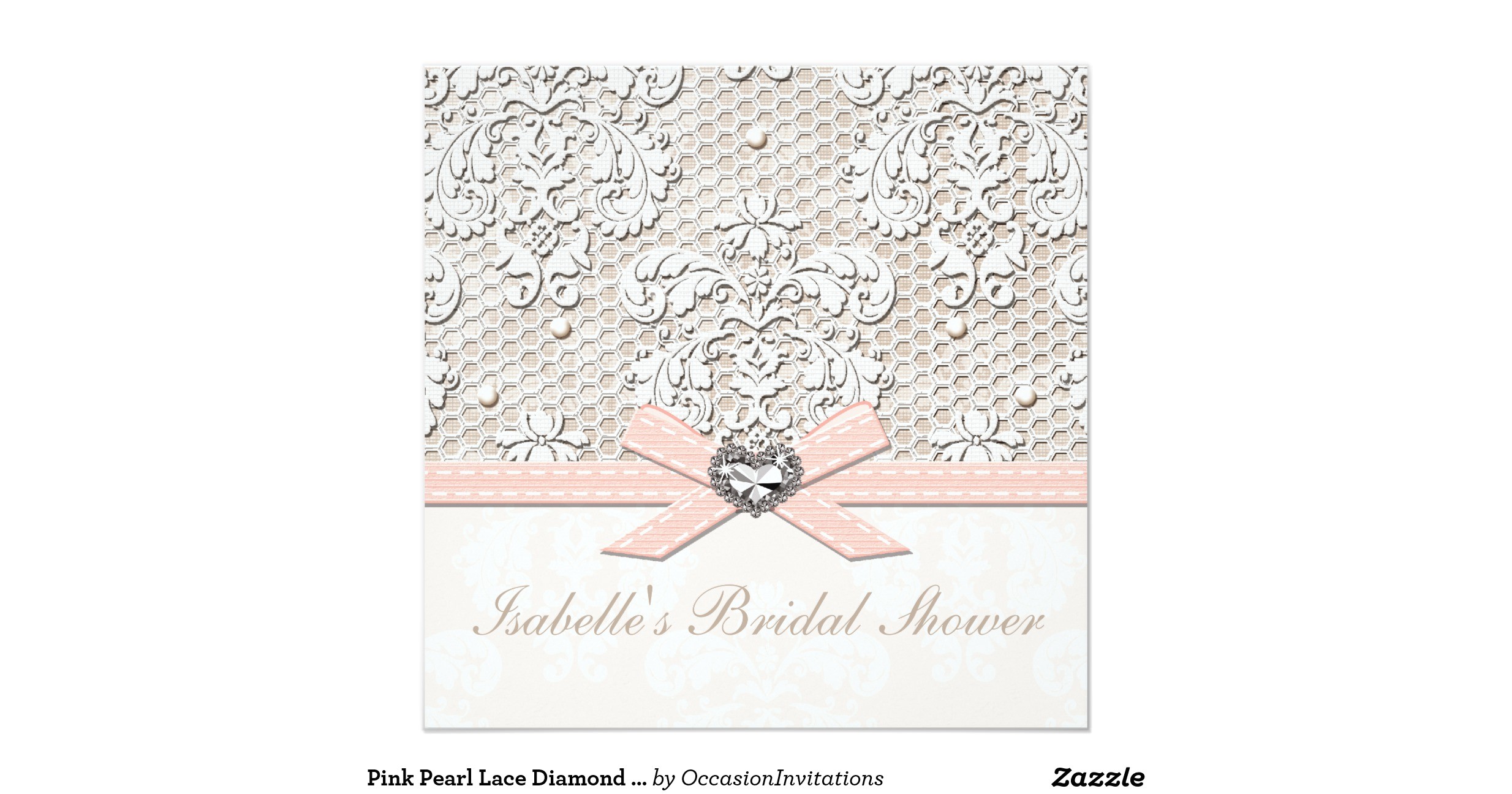 pink pearl lace diamond bridal shower invitations