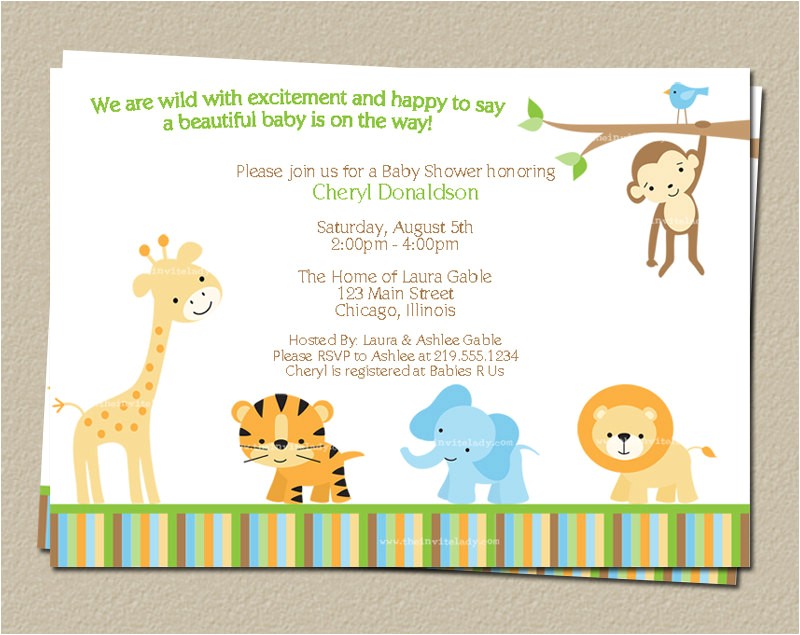 digital jungle theme baby shower invitation safari zoo animals