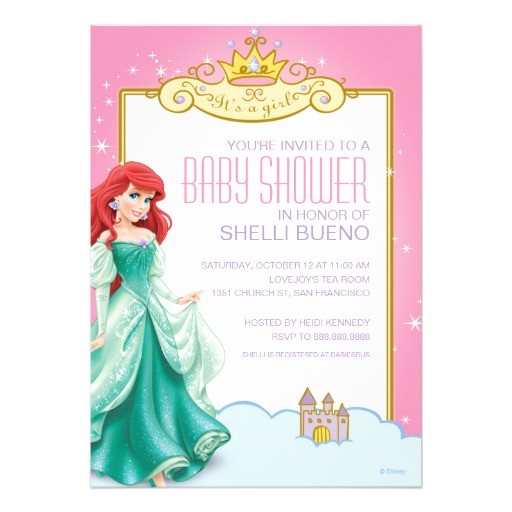 disney princess ariel its a girl baby shower invitation