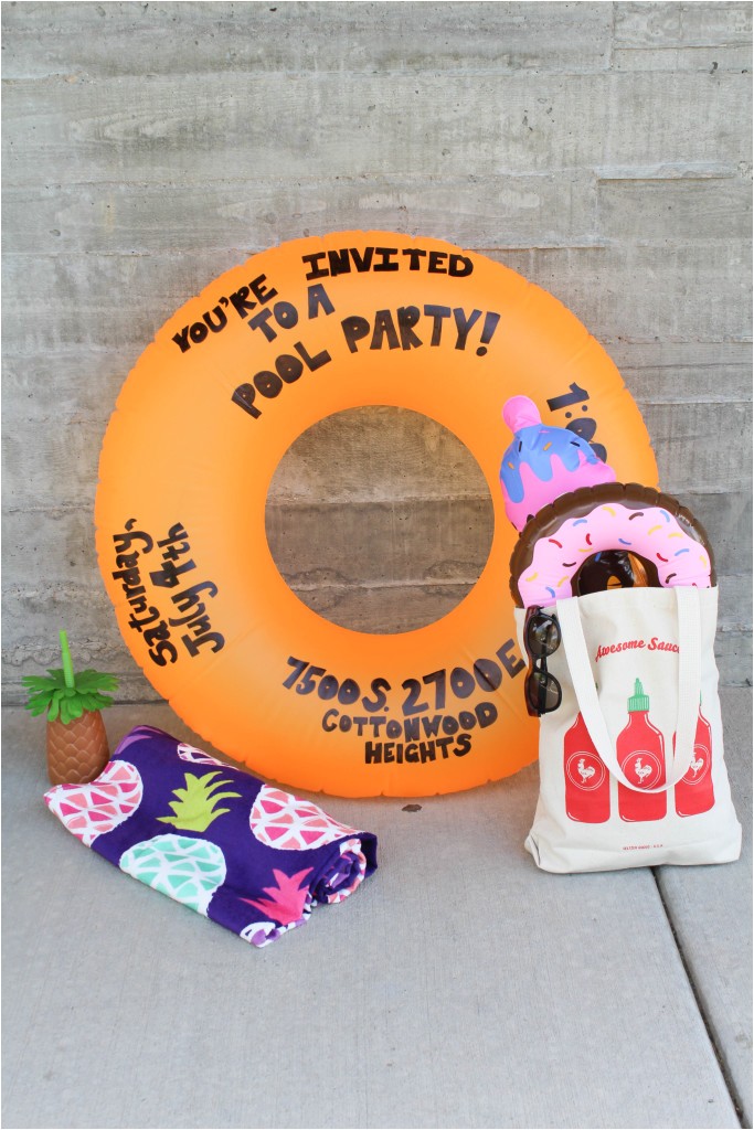 diy pool party float invitation