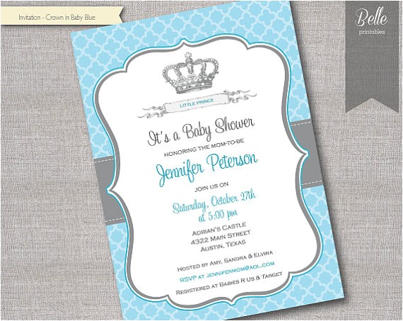 baby shower invitation prince crown for