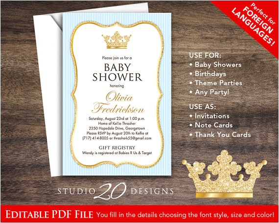 Diy Prince Baby Shower Invitations Prince Baby Shower Invitations Editable Pdf Diy 4×6 Printable