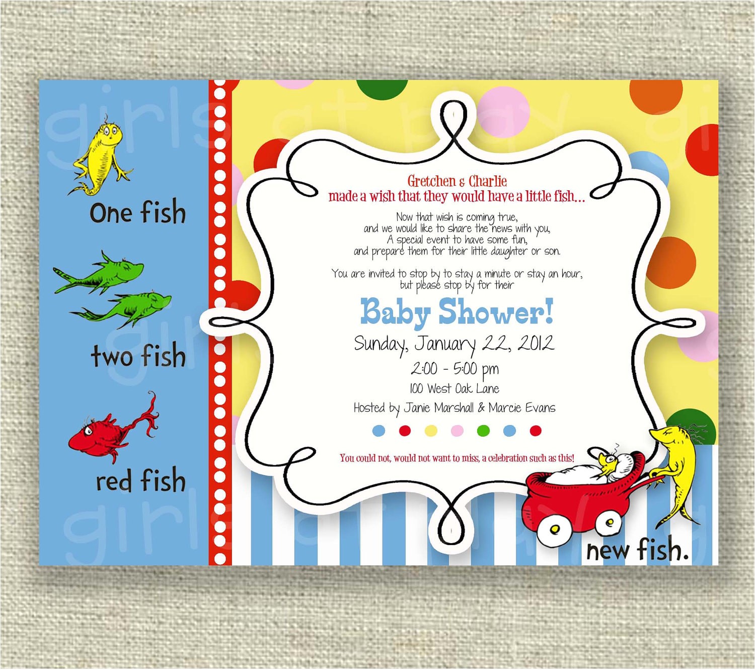 dr seuss baby shower invitation one fish