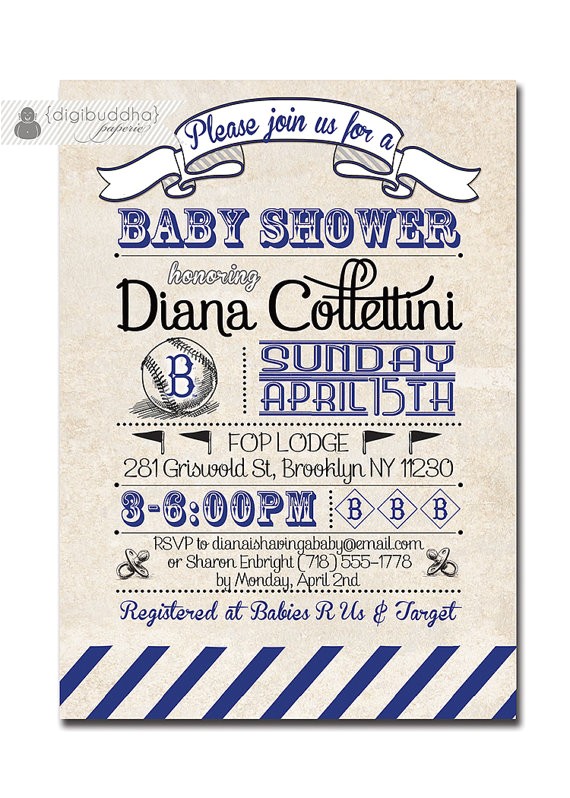 brooklyn dodgers baby shower invitation