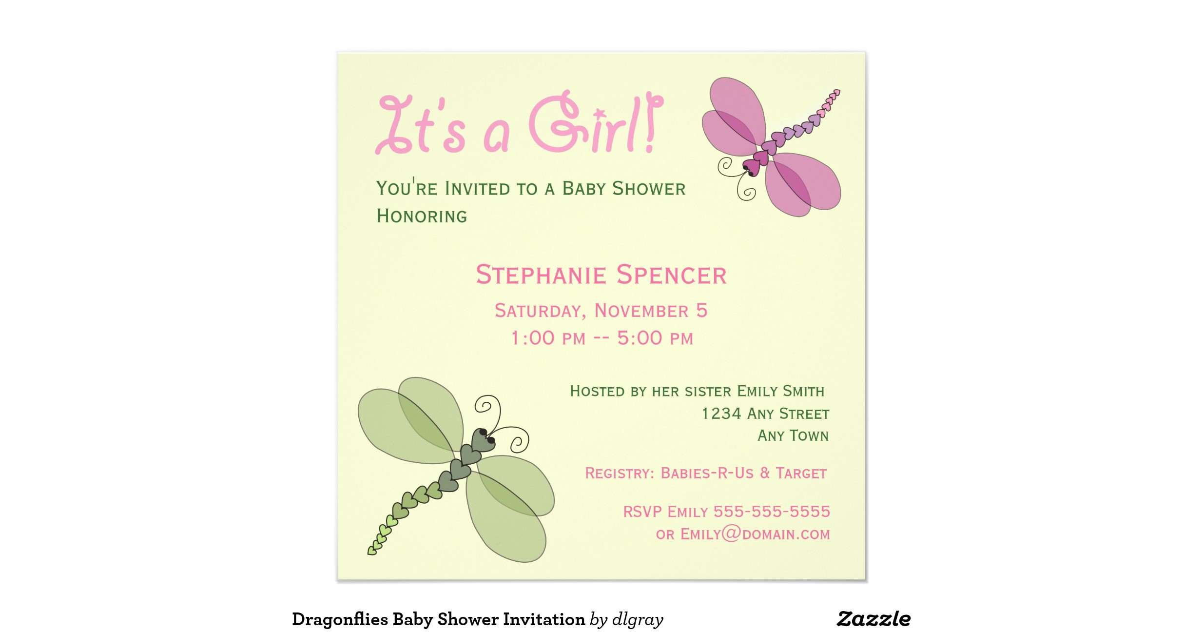 dragonflies baby shower invitation