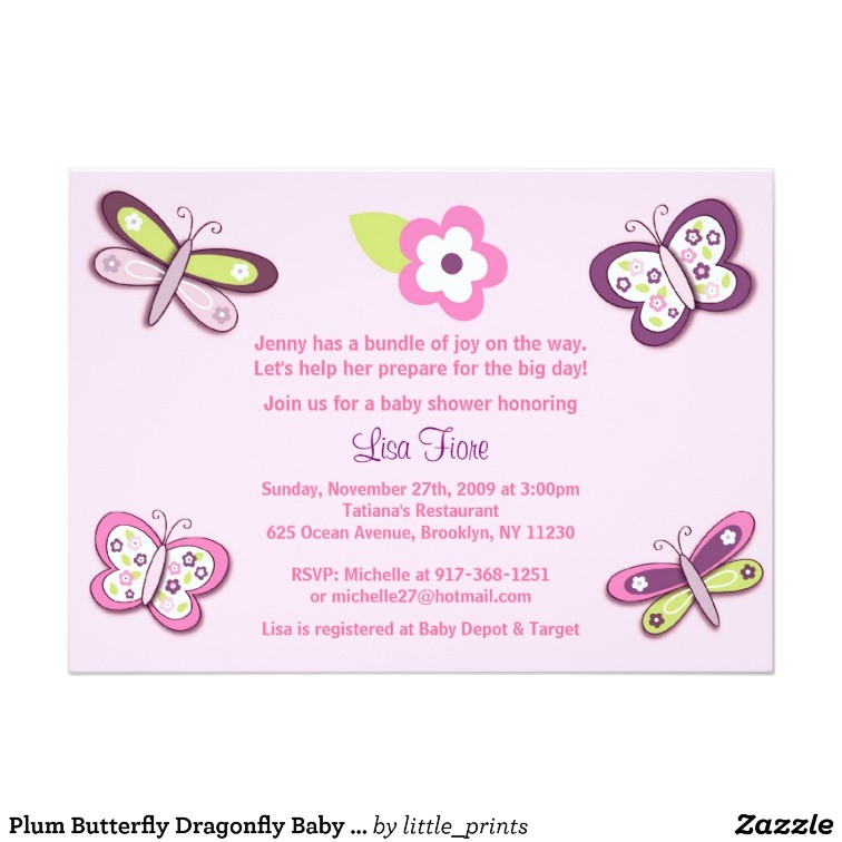 plum butterfly dragonfly baby shower invitations