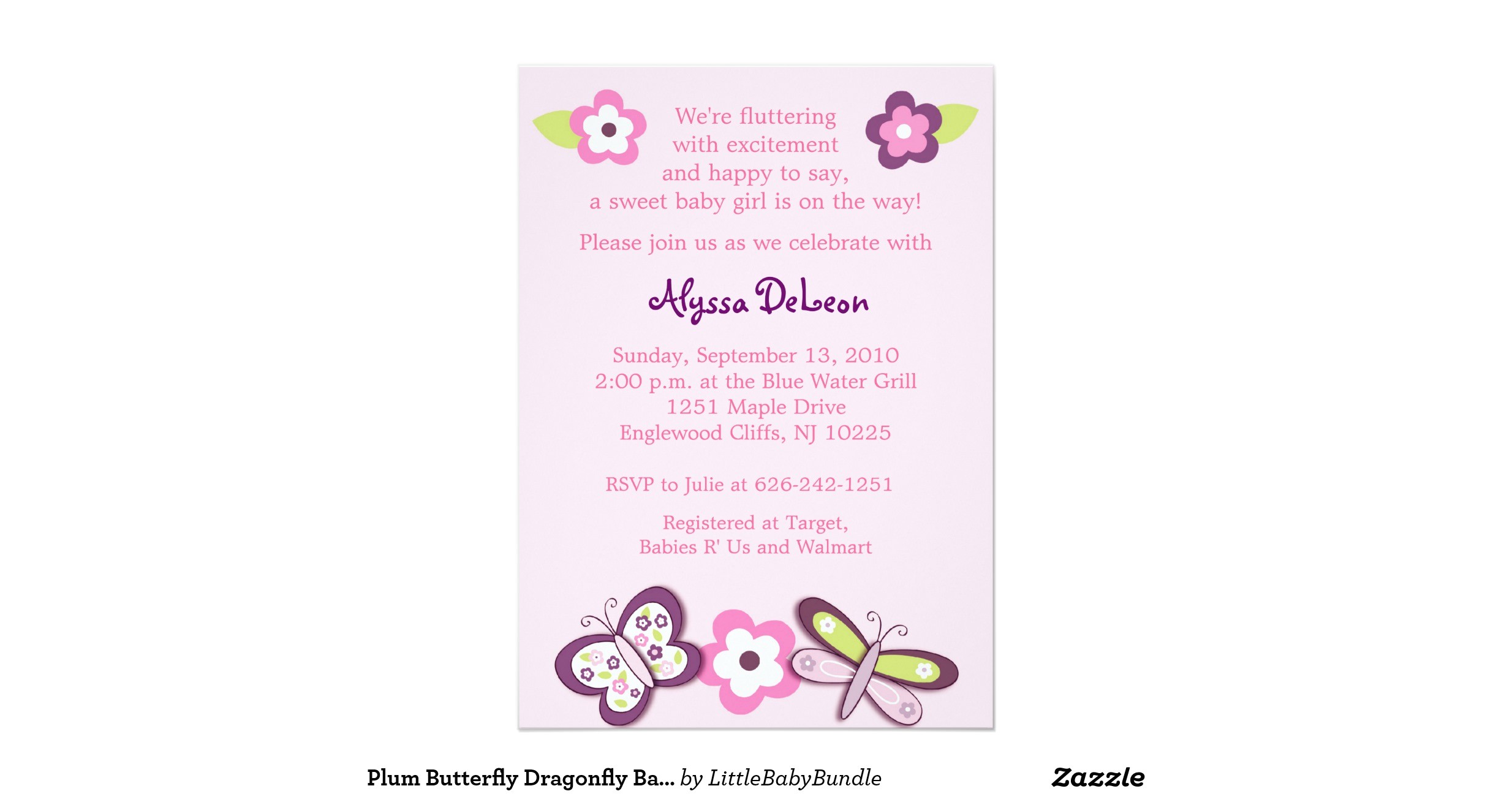 plum butterfly dragonfly baby shower invitations