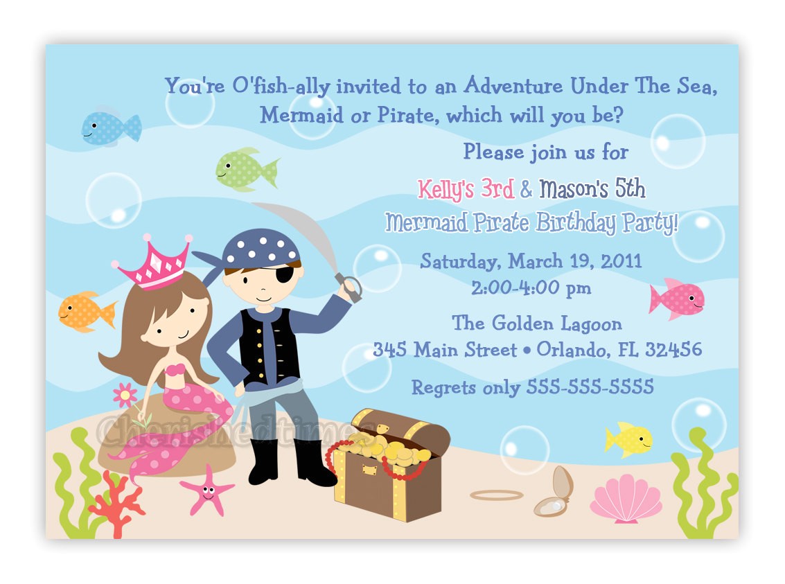 mermaid and pirate party invitations