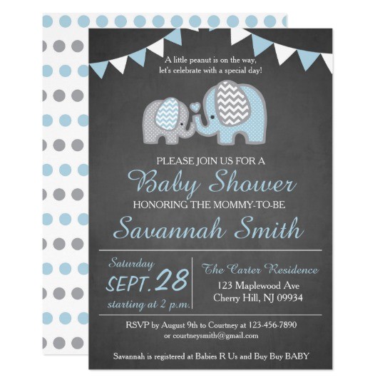 elephant baby shower invitation boy chalkboard