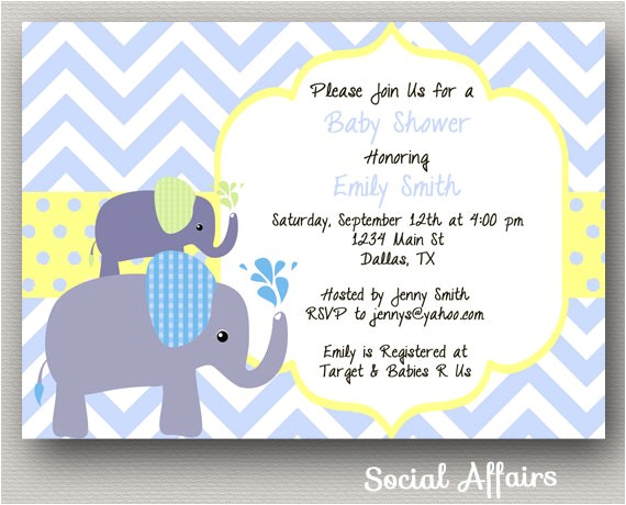 elephant baby shower invitation boy diy