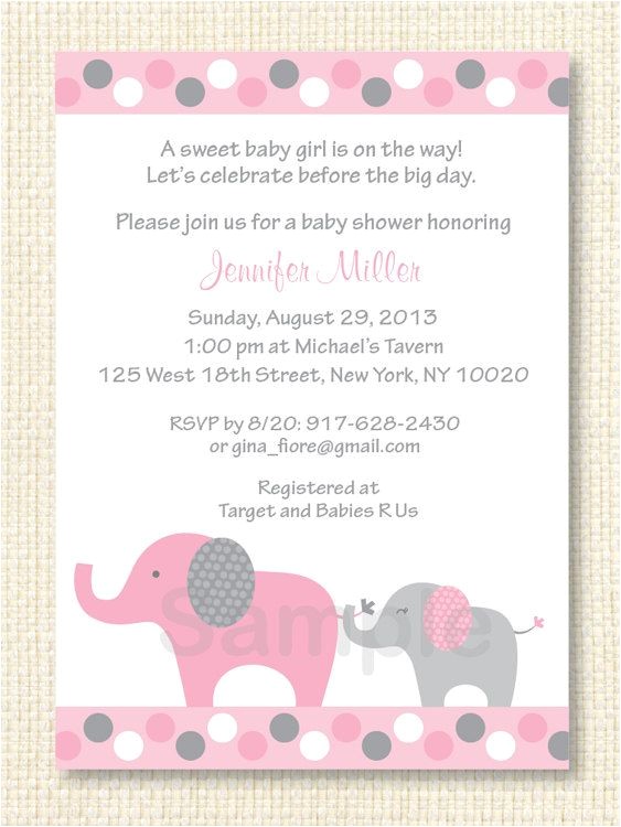 baby girl elephant shower invitations